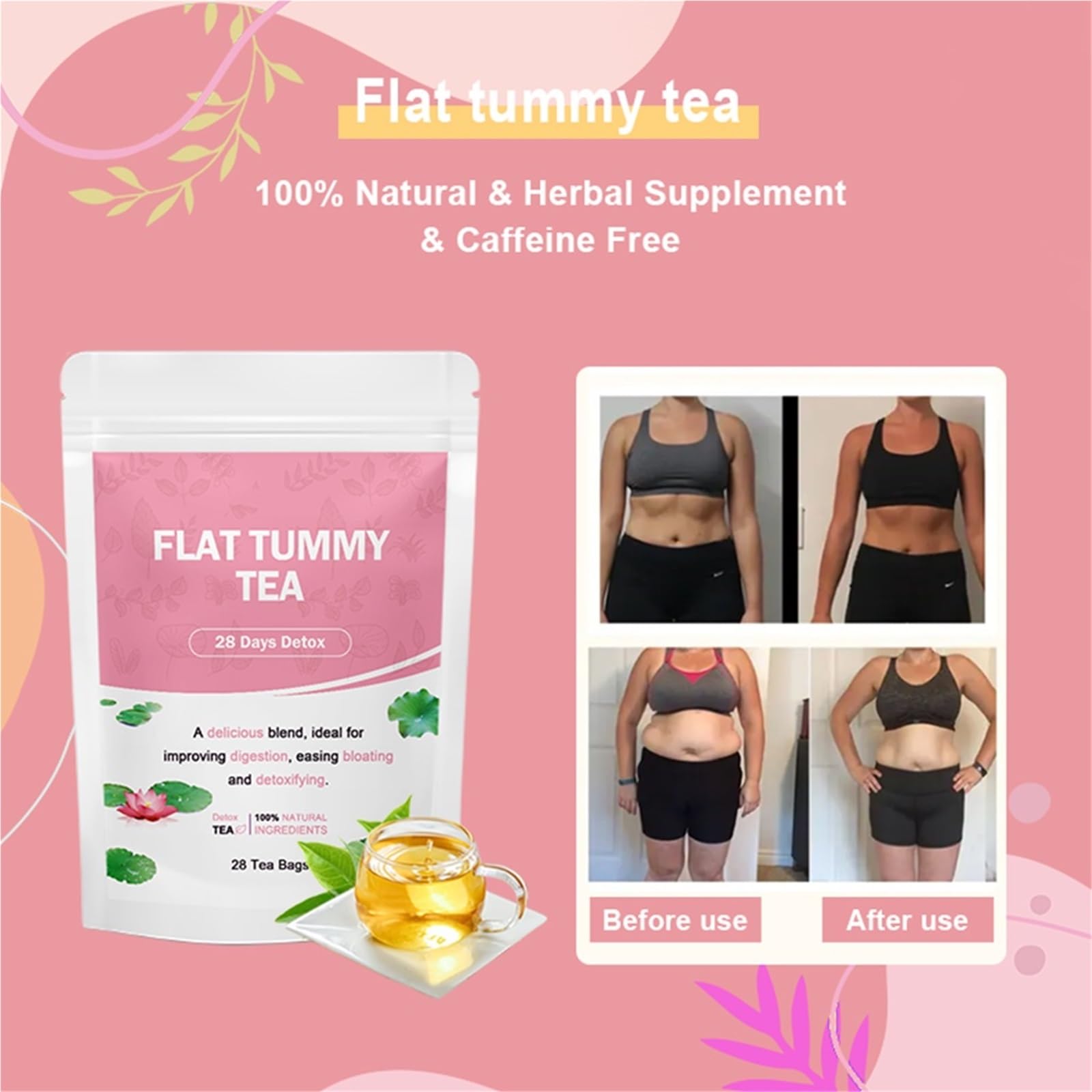 Herbata Detoksykująca W Torebkach – Naturalna Herbata Ziołowa Wspomagająca Kontrolę Wagi, Herbata Wellness Bezkofeinowa(3PCS)