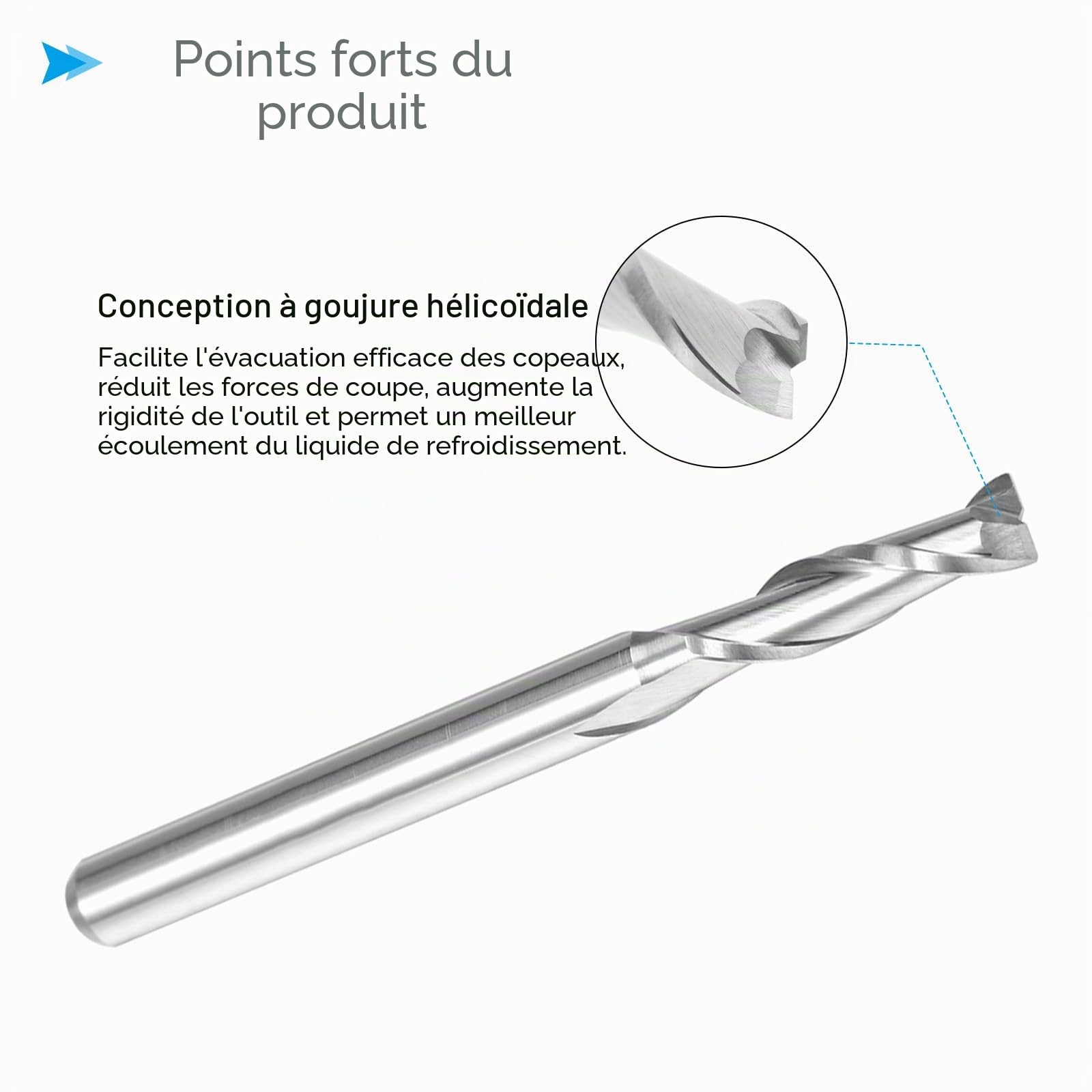 Fraises en Spirale, Tige de 1/8" 3 mm x 12 mm en Carbure Monobloc à 2 Cannelures CNC Fraises – (Applications : pour Contreplaqué, Bois Dur, Plastique), 5 Pièces