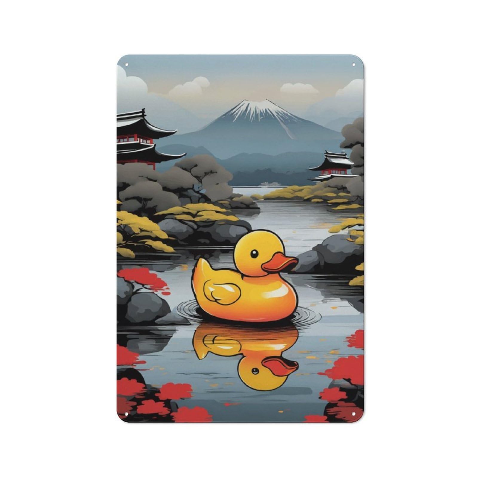 Junmoney Rubber Duck Japanese Art For Hallway Wall, Vintage-Inspired Metal Sign 30X20cm, A Moving-Home Gift For Collectors Of Tin Signs