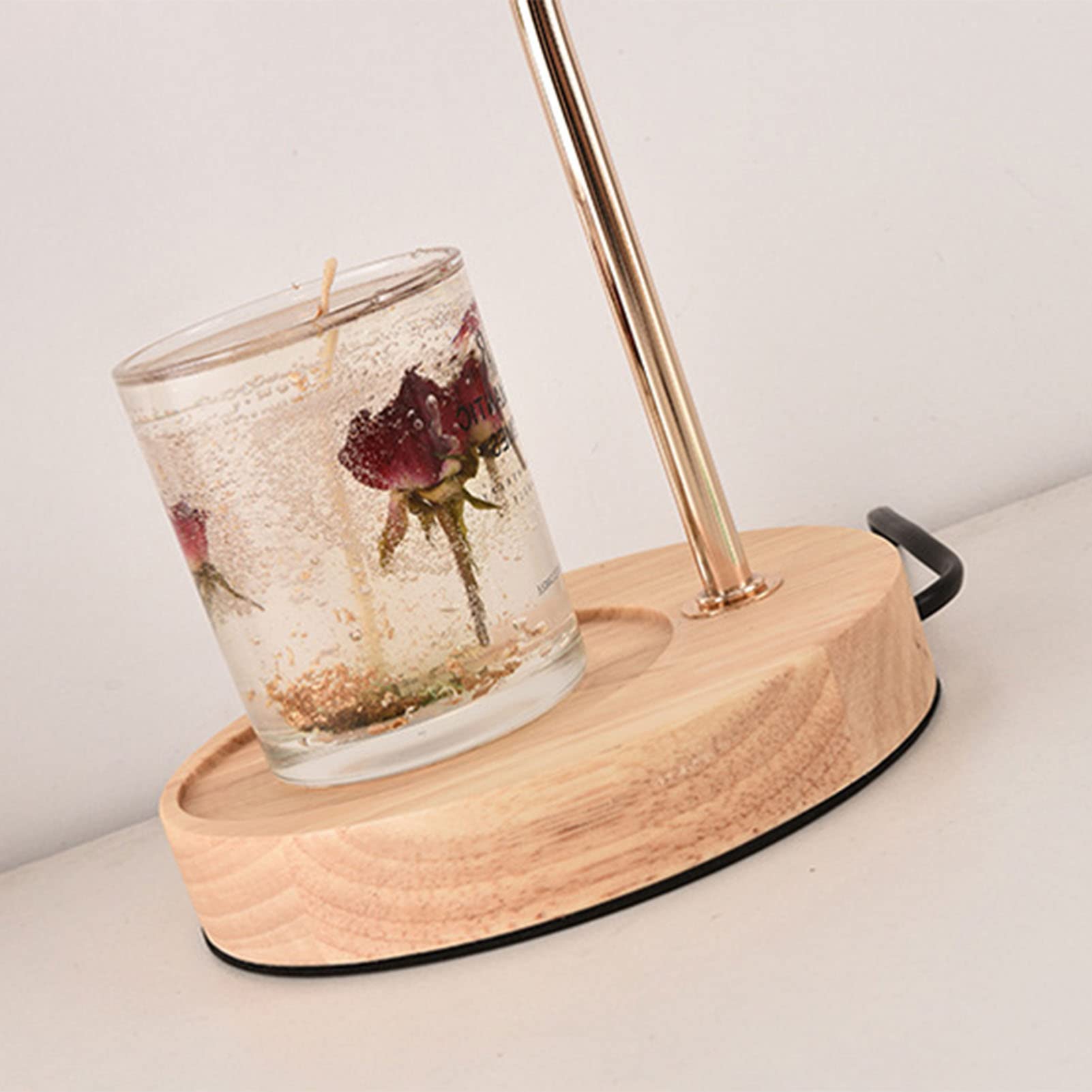 ViaGasaFamido Lampe Chauffe-bougie Parfumée Nordic Rose Parfumée Cire Fondante Lanterne Chauffe-bougie Réglable en Métal à intensité Variable avec Base en Bois pour Chevet de Chambre (Rose)