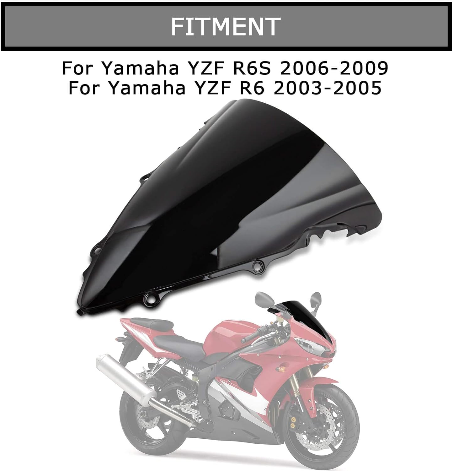 Windshield Windscreen Double Bubble Front Wind Screen Shield Protective Cover for YZF R6 2003 2004 2005 and for YZF R6S 2006 2007 2008 2009(Black)