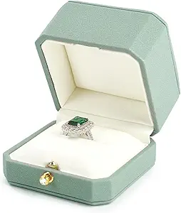 Leather Ring Box Jewelry Gift Box Mirofiber Interior Wedding Ring Case for Birthday, Proposal, Engagement, Wedding, Valentine's Day (Green)