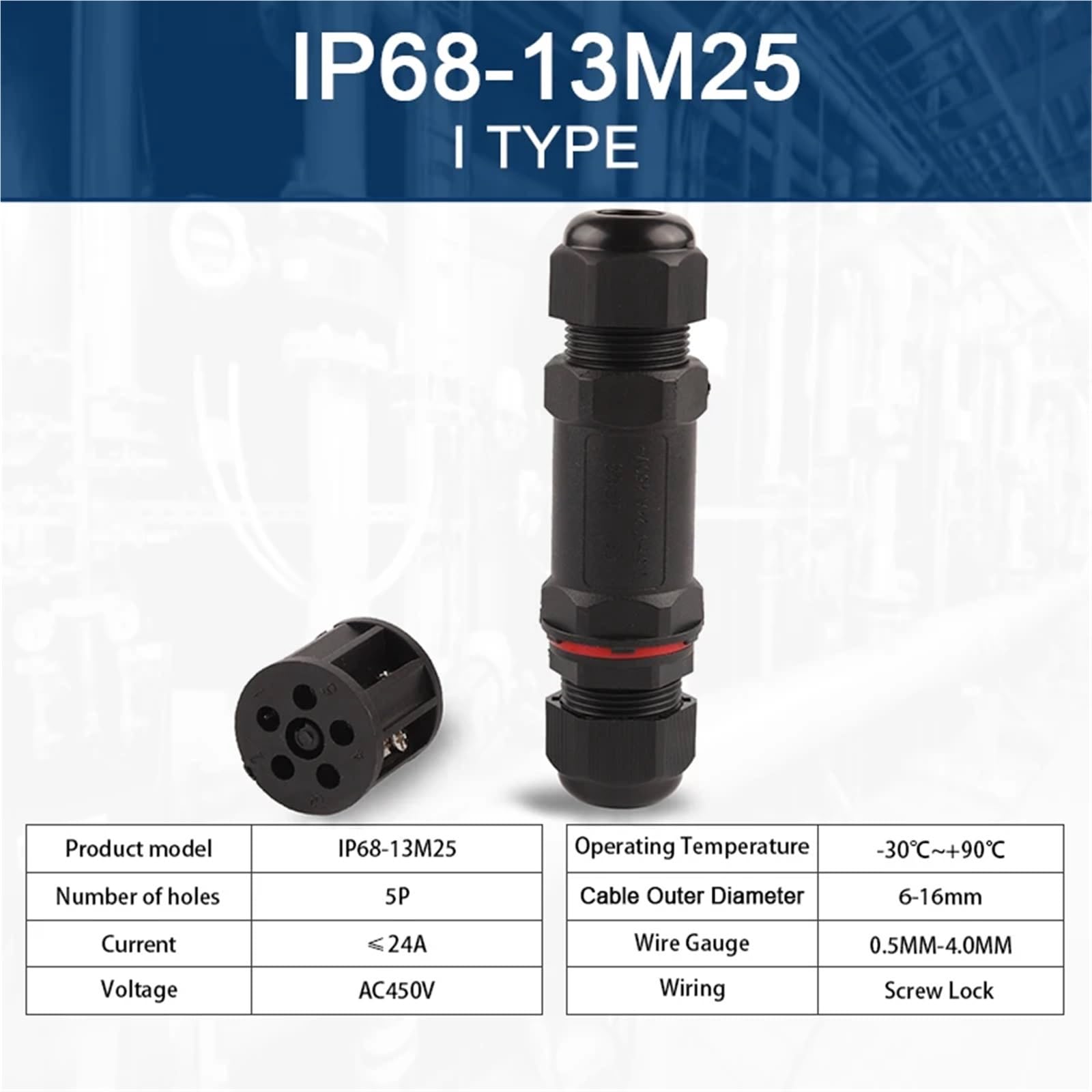 1Pcs M25 I-Type Outdoor Waterproof Connector 5Pin Sealed Electrical Terminal Adapter Quick Screw Terminal for 6-16mm Connection