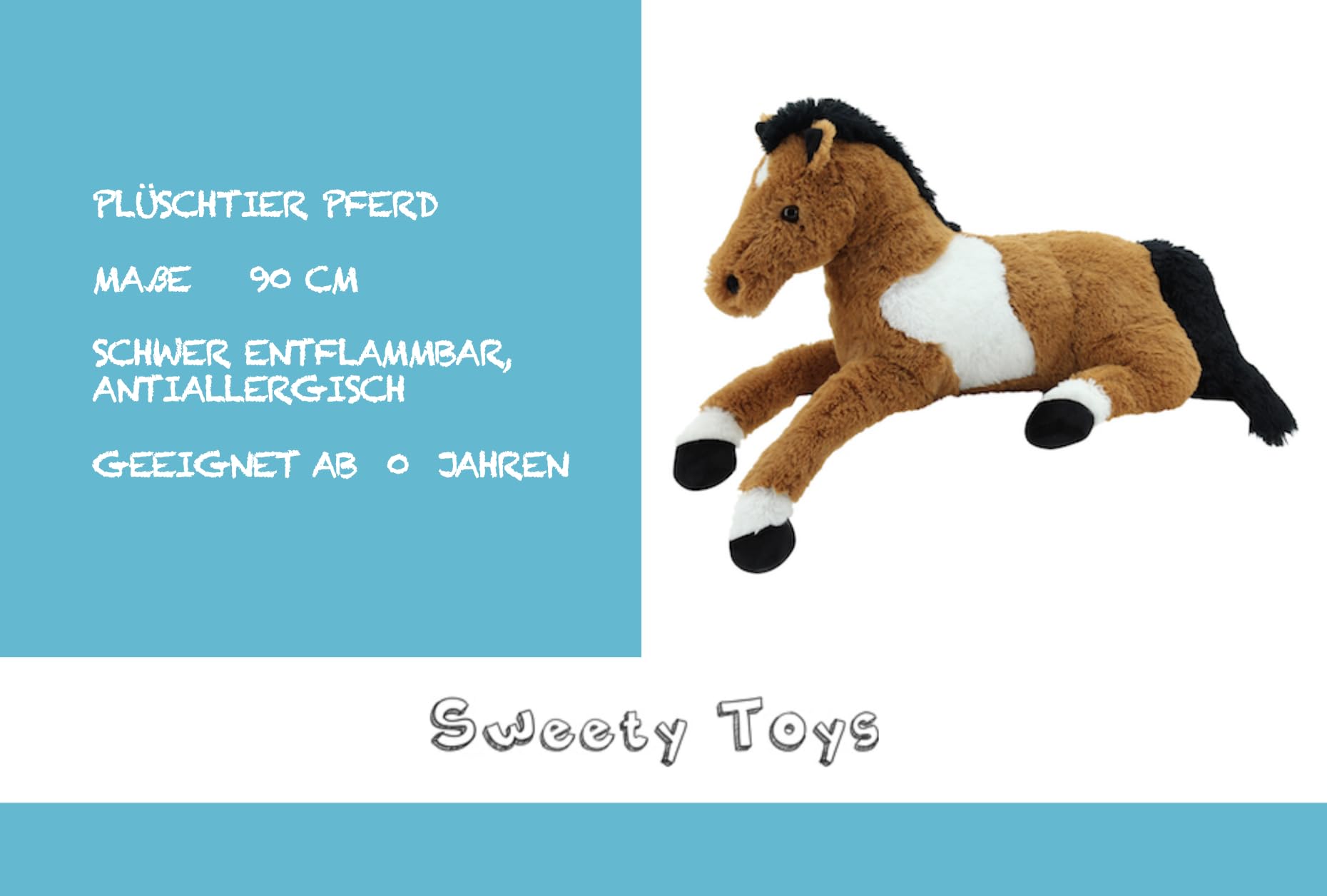 Sweety Toys 1883 peluche cavallo puledro sdraiato 90 cm