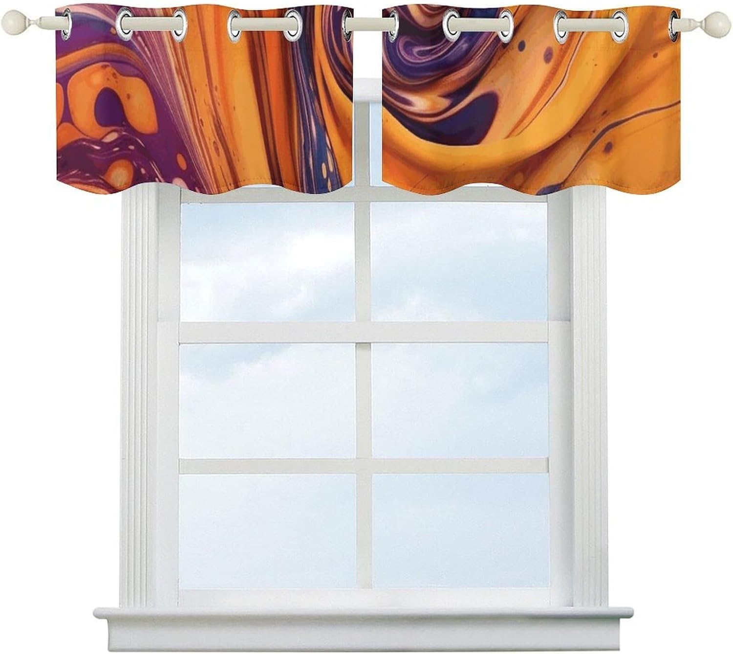Purple Tie-dye Fabric Valances for Window 2 Panels. Light Filtering Curtains Farmhouse Short Small Valance.Modern Curtains for Windows Living Room Kitchen Over Sink.