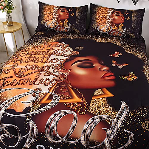 Oecpkd African American Black Girl Comforter Set For Gilrs Kids 3 Piece Gold Pink African American Girl Comforter Sets With 1 Comforter 2 Pillowcases Christmas Bedding Set(Queen, African Girl1) #TOP1