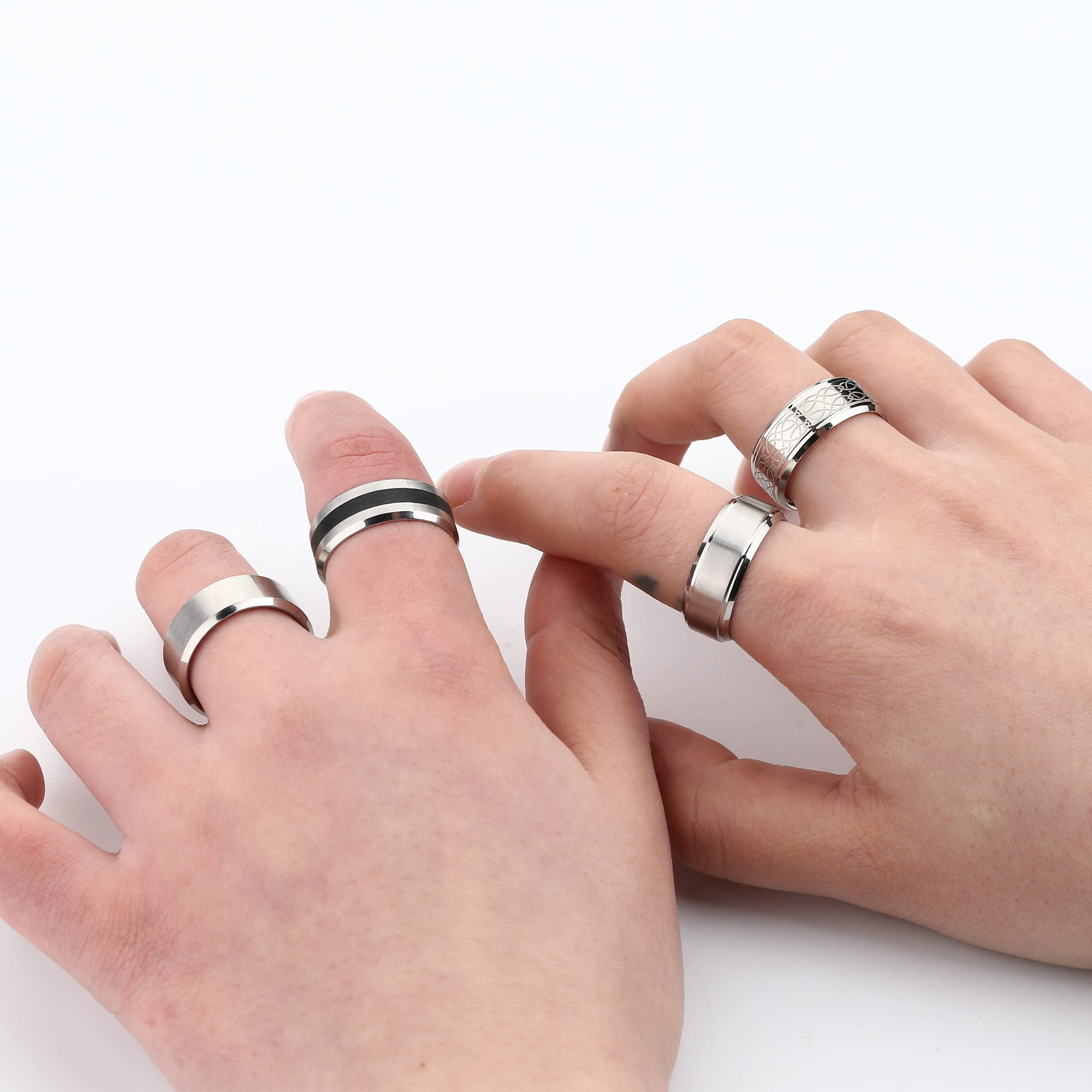 LOLIAS 4 Pezzi Anello Uomo Acciaio Inossidabile Argento Finitura Opaca Anello a Fascia Lucida Anelli Apribottiglie FEDI Nuziali Anello Promessa Fidanzamento Vintage per Uomo Donna 14-30