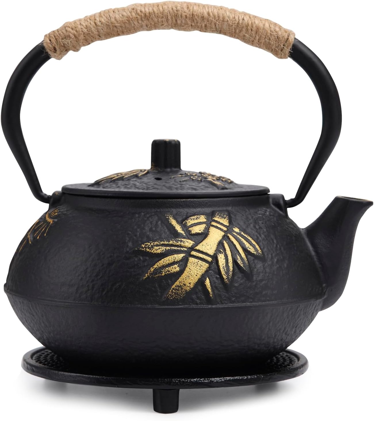 Fuloon Japanese Tea Kettle Cast Iron Teapot Infuser Strainer Set Chinese Leaf Pattern with Stainless Steel Filter 30oz/0.9L (Chinese Leaf)