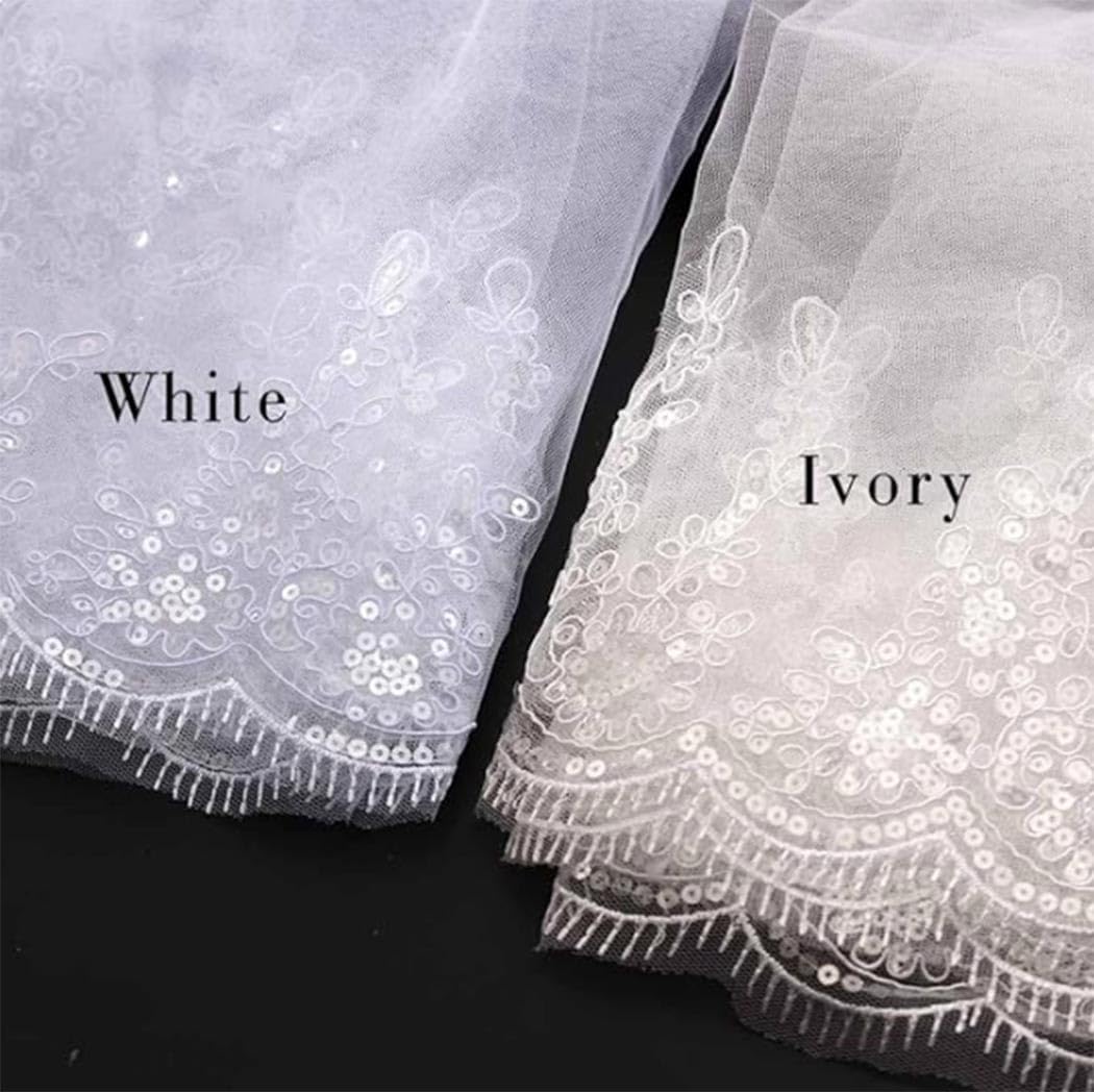 Sequins Lace Wedding Veil Fingertip Length Bridal Veils for Brides 2 Tier Short Veil with Comb Sparkle Veils