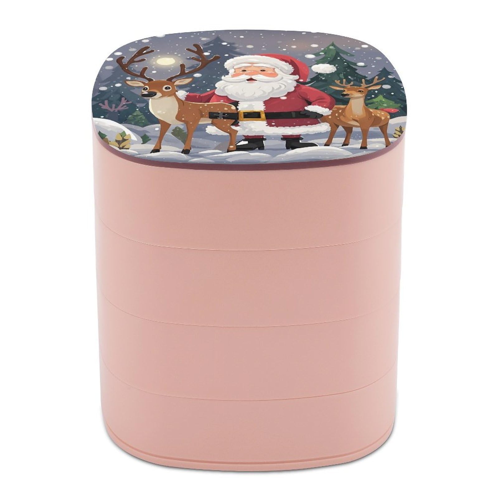 FekiLoot Rotating Santa Claus And Deer Elk Jewelry Box Large Capacity Jewelry Organizer with Mirror 4 Tier Hoop Ring And Earring Holder With Lid Small Travel Jewelry Case for Women