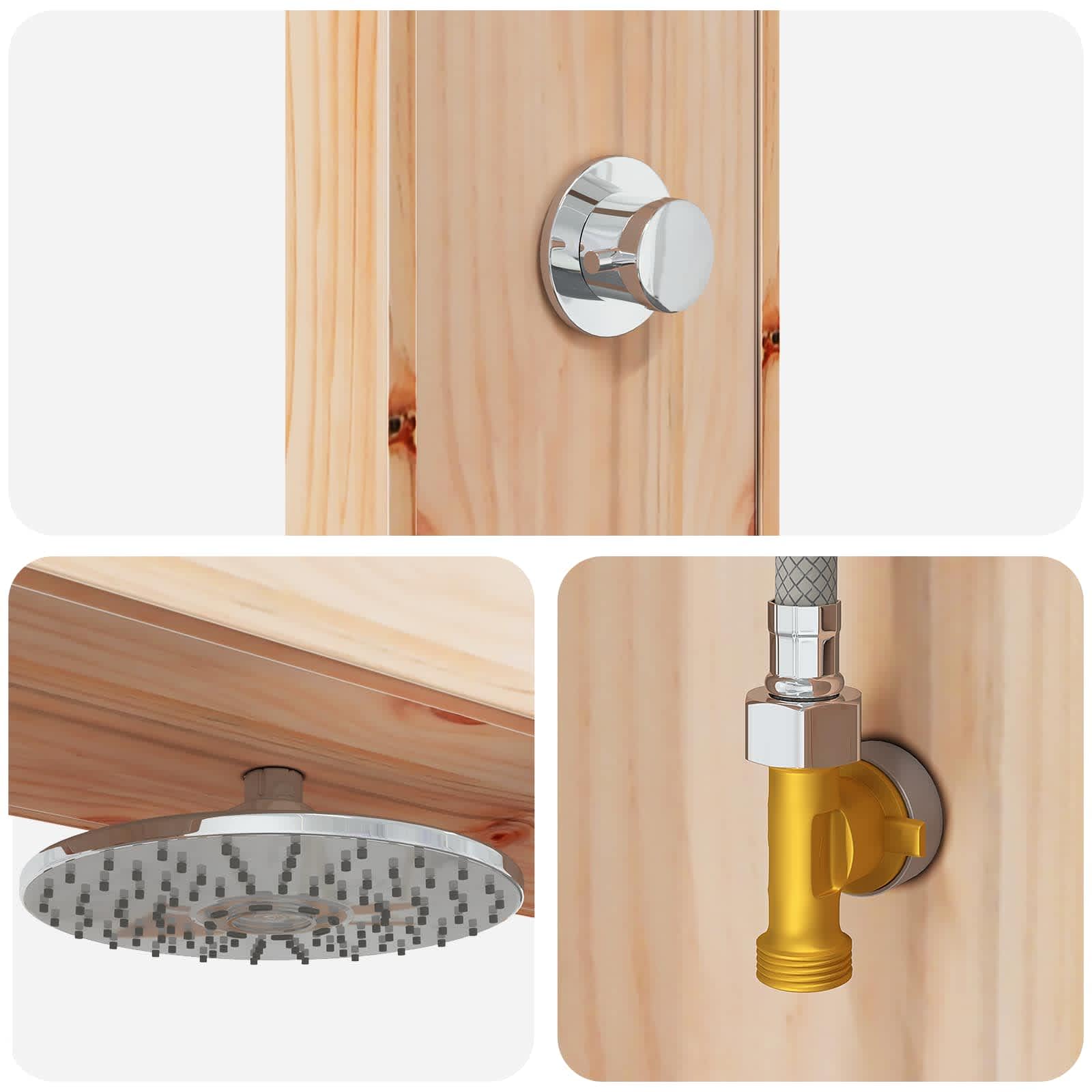 vidaXL Outdoor-Dusche 226 cm Massivholz Kiefer und Edelstahl Natur, Moderne, wetterfeste Außendusche, höhenverstellbar, aus Edelstahl, drehbarer Kopf für Garten, Pool