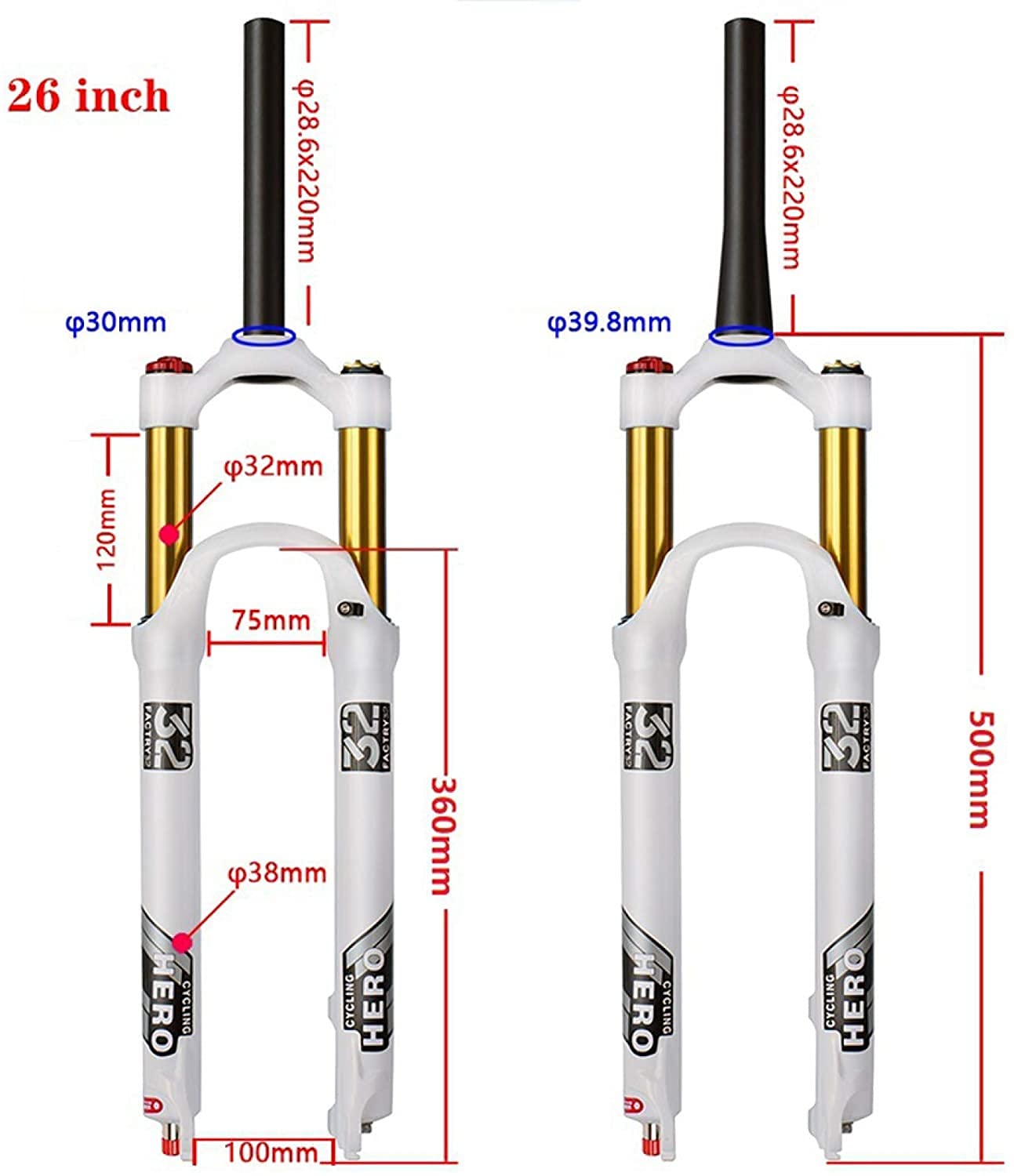 Horquilla Delantera ​MTB 26/27,5/29 Pulgadas con Ajuste Amortiguación Horquilla Neumática Aleación Aluminio Ligera 9MM Freno Disco Liberación Rápida Recorrido 120MM