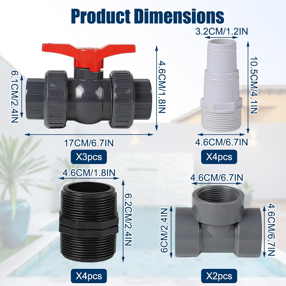 FARYODI Kit de dérivation pour piscine 50 mm, raccord de pompe à chaleur, pompe à chaleur avec tuyaux de 32 mm et 38 mm, chauffage de piscine pour une installation optimale
