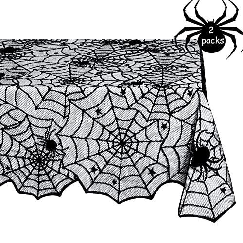 LuoluoHouse Halloween Tablecloths Black Lace Tablecloth 2 Pack 54x72 inch