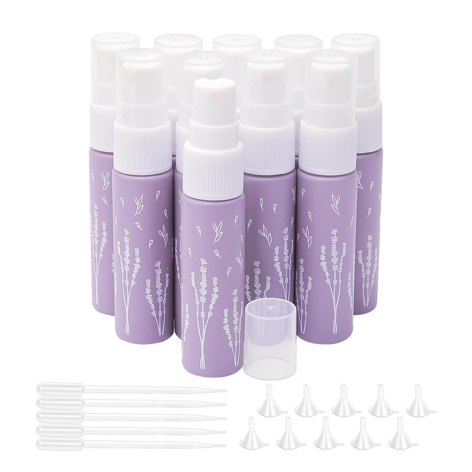 Pxyelec Purple 10Pcs Spray Bottle, 10Ml Refillable Empty Glass Mist Spray Bottles With 10Pcs Funnels And 5Pcs Droppers, Perfect For Dispense Light-Proof Perfume Essential Oil Lotions Toners