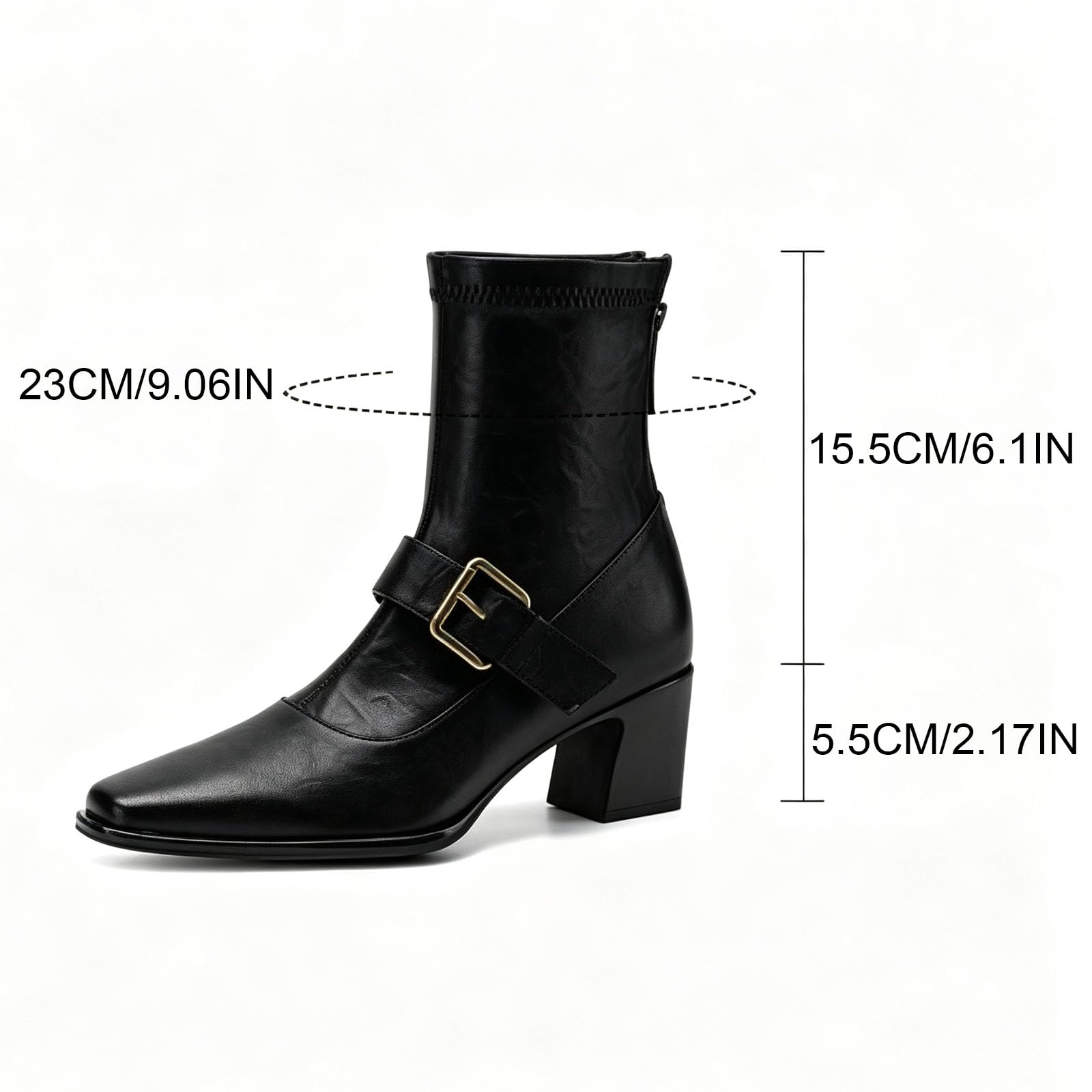 Stiefel Damen Spitzquadrat Schnallen Schafsleder Stiefeletten