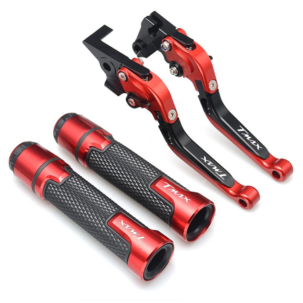 Adjustalbe - Kit di manopole per manubrio in alluminio pieghevoli ed estensibili per Yamaha T-MAX 500 530 560 2001-2020 (T-MAX 2001-2007, kit rosso)