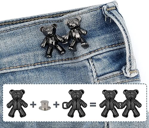 Image of 2pcs Cute Bear Button Pins For Jeans Adjustable Teddy Bear Button Pins Waist Buckle For Loose Jeans Pants, Detachable Buttons For Jeans Waist Buckle No Need Sewing Waist Tightener Clip (Bear Pink)