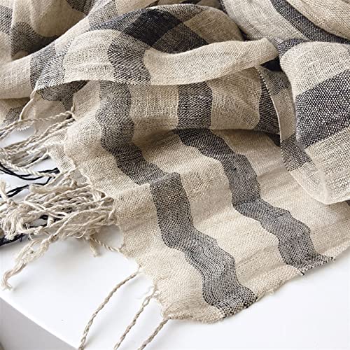 Unisex Japanese Retro Plaid Pure Linen Infinity Scarf Long Fringed Four Seasons Silk Scarf Shawl for Women & Men (Color : Style 1, Size : 75x210cm)4