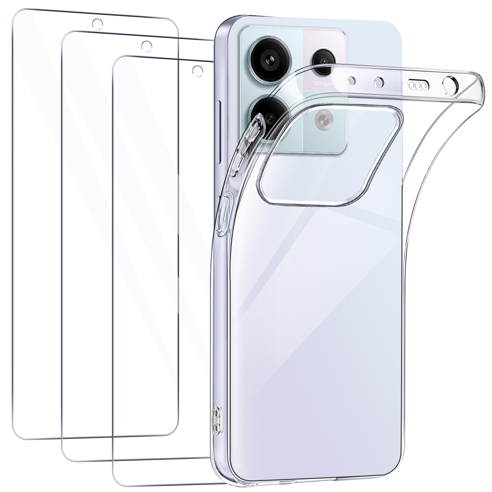 FLLAO Opaca Cover Compatibile con Xiaomi Redmi Note 13 4G(Non per 5G) con 2 Vetro Temperato, [Della Fotocamera Protezione] Anticaduta Antiurto Anti-Graffio Hard PC Glassata Traslucida Custodia Nero