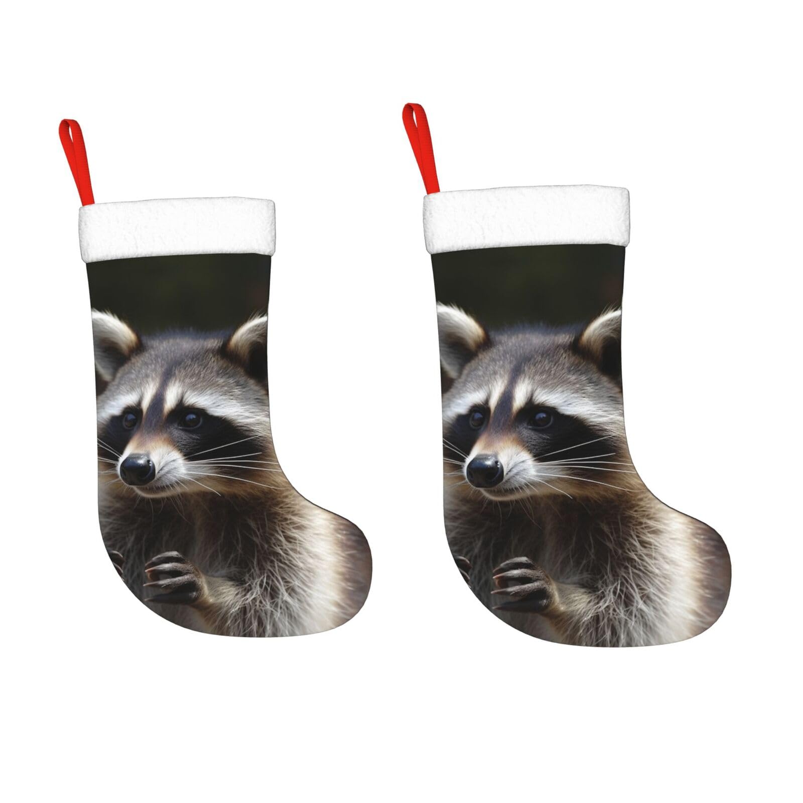 KLOPH 2 Pack 18 Inches Christmas Stockings Personalized Raccoon Xmas Stocking Hanging Decoration Fireplace Stocking for Holiday Xmas Tree Christmas Fireplace Decor Gifts