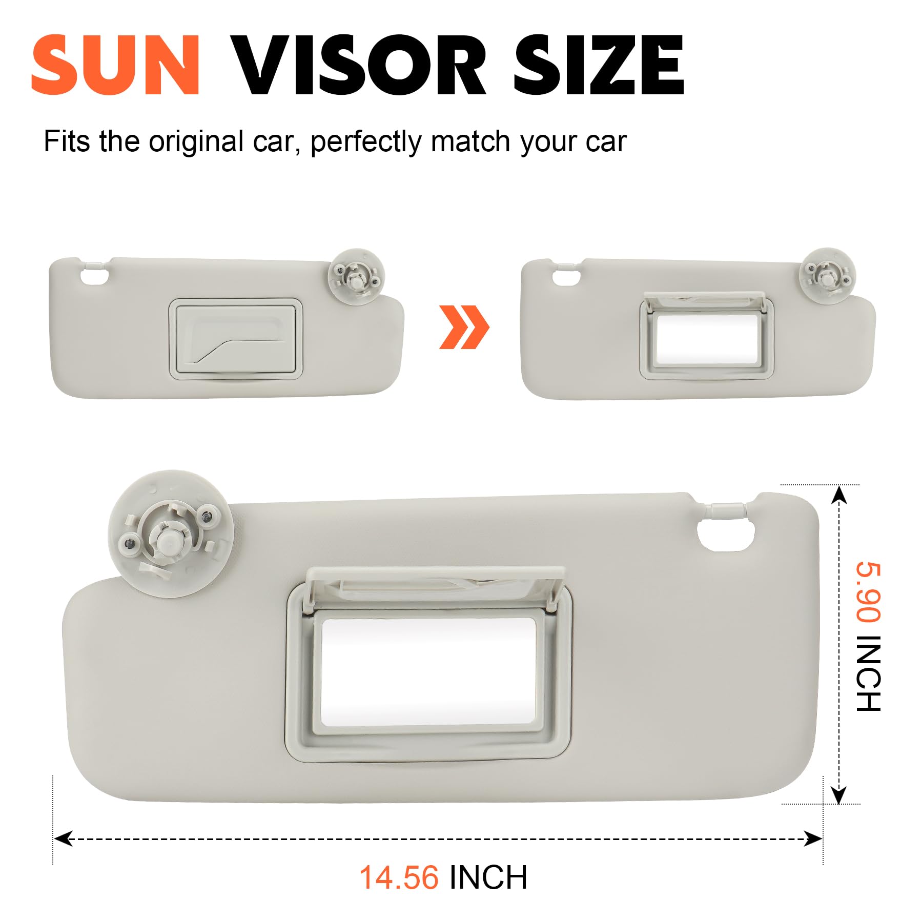 Gray Driver Left Side Sun Visor Replacement Compatible with 2012 2013 2014 2015 2016 Chevy Sonic, 2013 2014 2015 2016 Chevrolet Spark Replace P95327509, P95327507