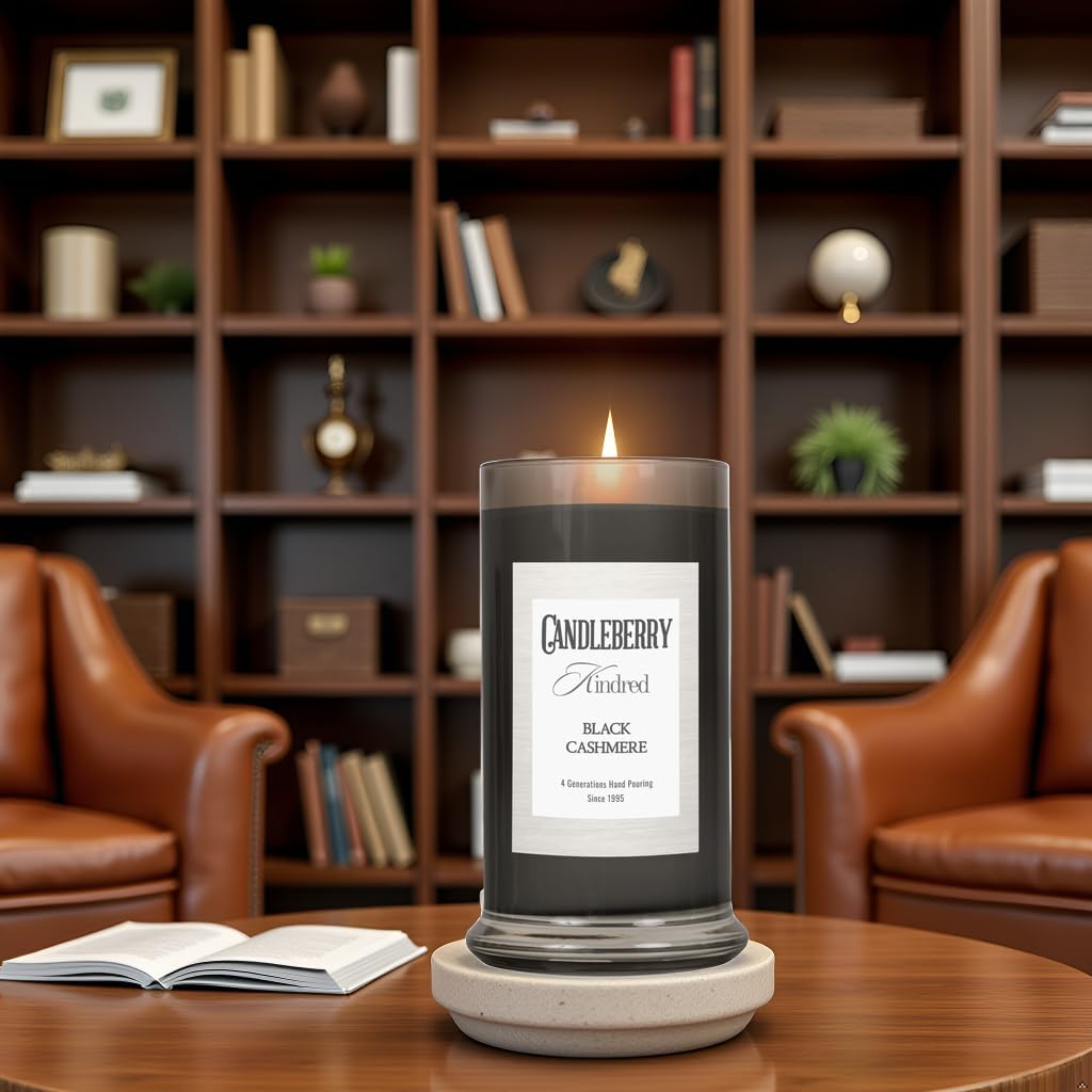 Candleberry Candles Kindred Collection | Luxury Glass Jar | USA Hand Poured Soy Blend Candle | Highly Scented & Long Lasting | Up to 90 hour Burn Time (Black Cashmere)