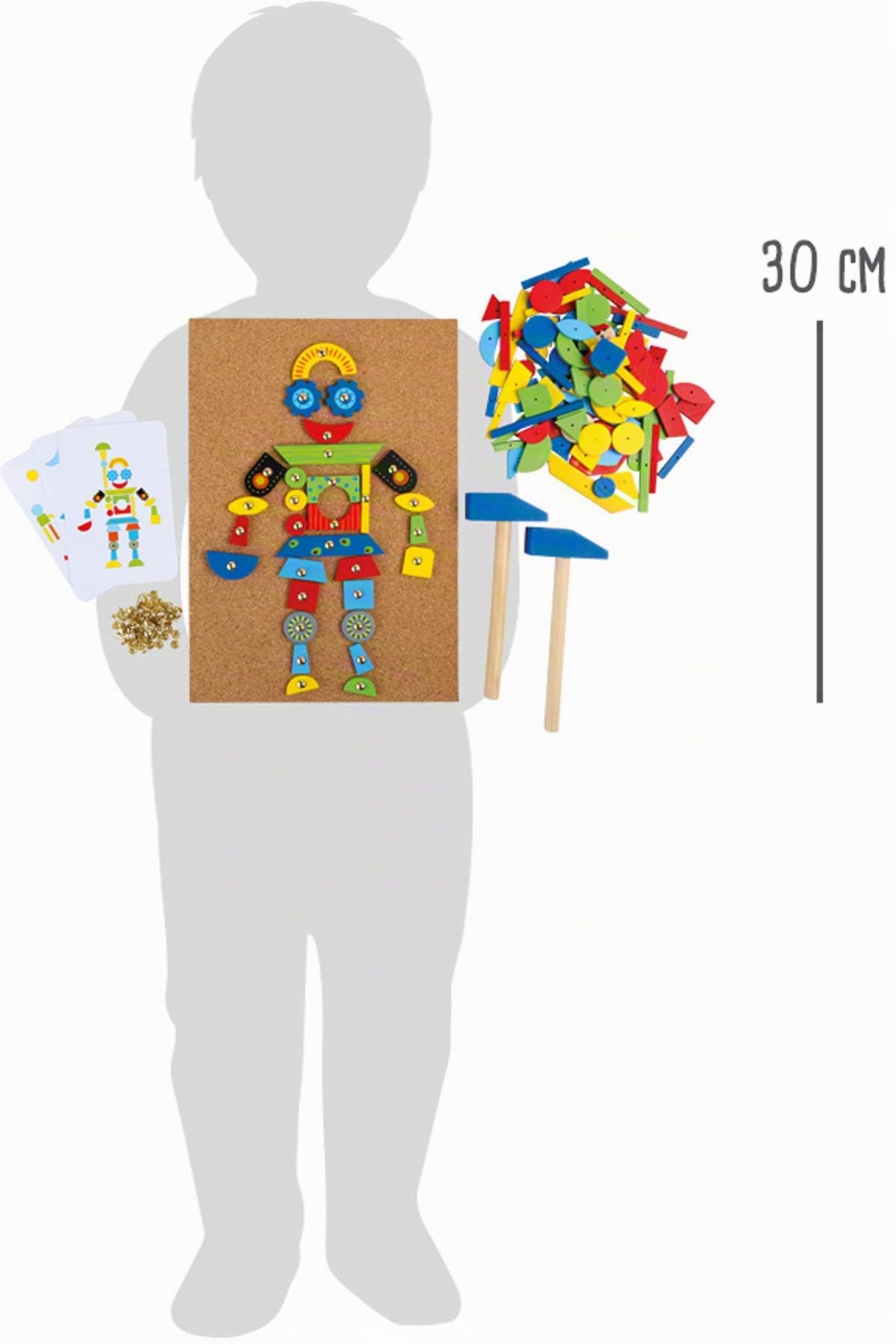 Small Foot Jeu de clous en liège et en bois 126 pièces avec marteaux à partir de 6 ans
