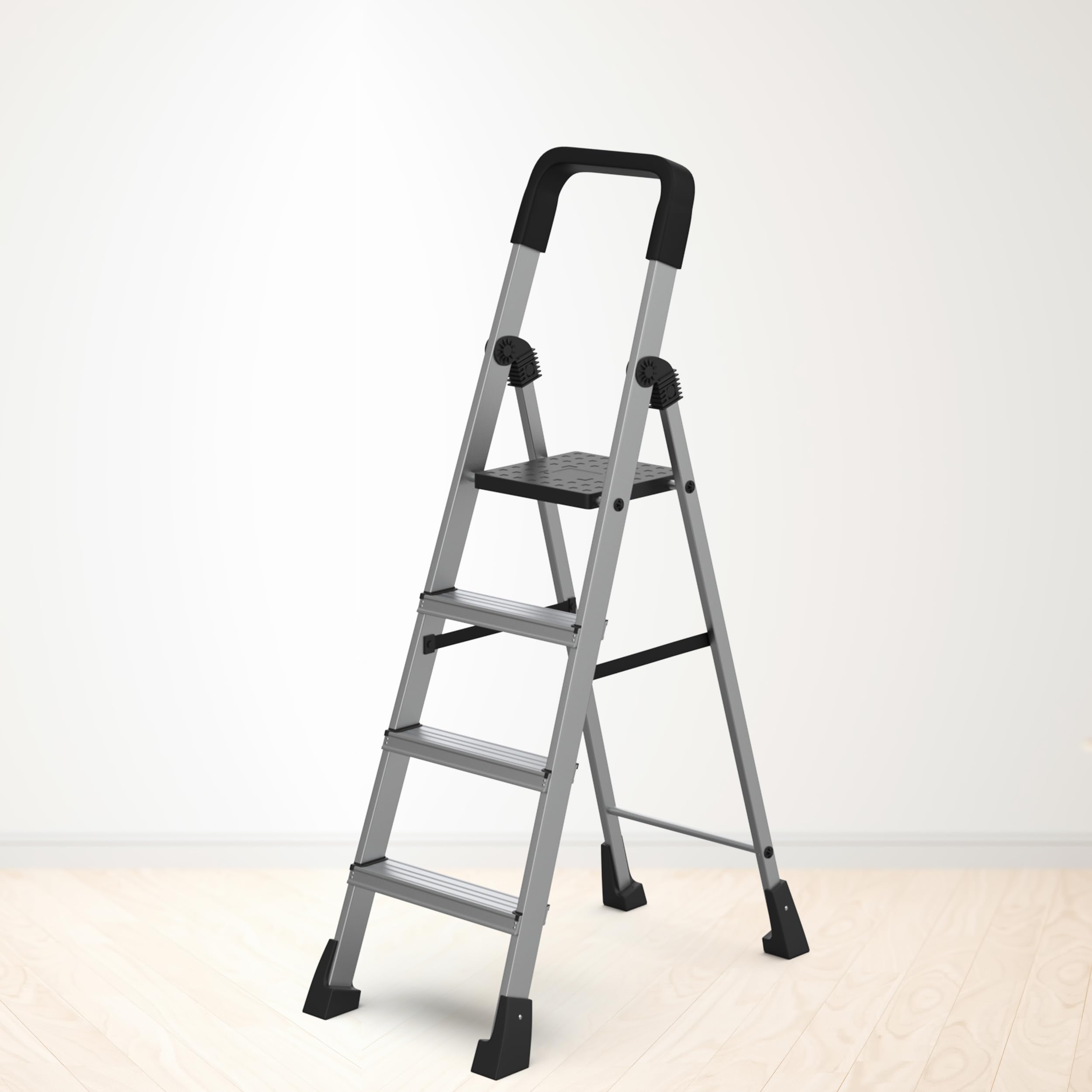 Asian Paints TruCare Home Superior 4-Steps Ladder, Foldable with Slip-Resistant Wide Aluminum Steps, Heavy Duty with Anti-Skid Feet, Double-Locking Technology for Safety Hand Grip