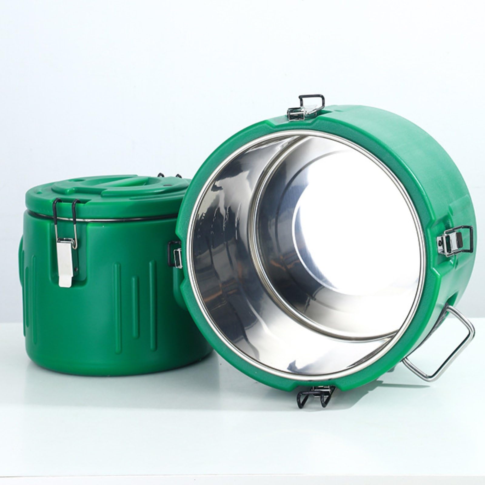 3 Piezas Cubeta Térmica Aislada Recipiente Conservación Alimentos Asas Interior Inoxidable Aislante Adecuado para Servicio de Comidas Hogar, Verde, Verde, Juego De 3 Piezas 5L/20L/40L