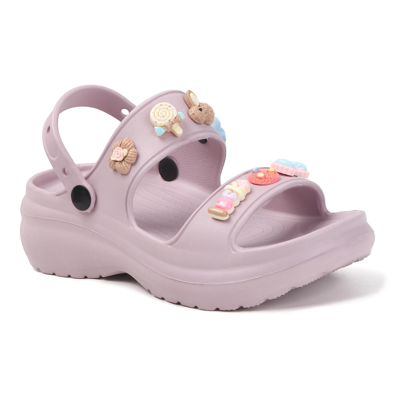 Platform Sandals, Clog with Cute Candy Charms, Double Strap, Adjustable Back Strap-picture-42