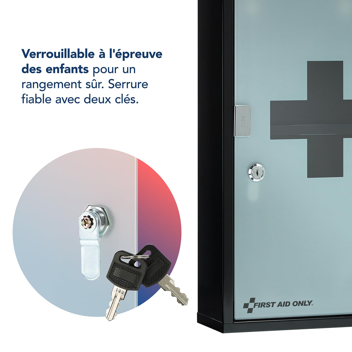 First Aid Only Armoire à Pharmacie Noire à 3 Compartiments & Porte Vitrée | Armoire de Premiers Secours en Métal Verrouillable | Armoire Murale 50 x 30 x 12 cm | P-10202 00