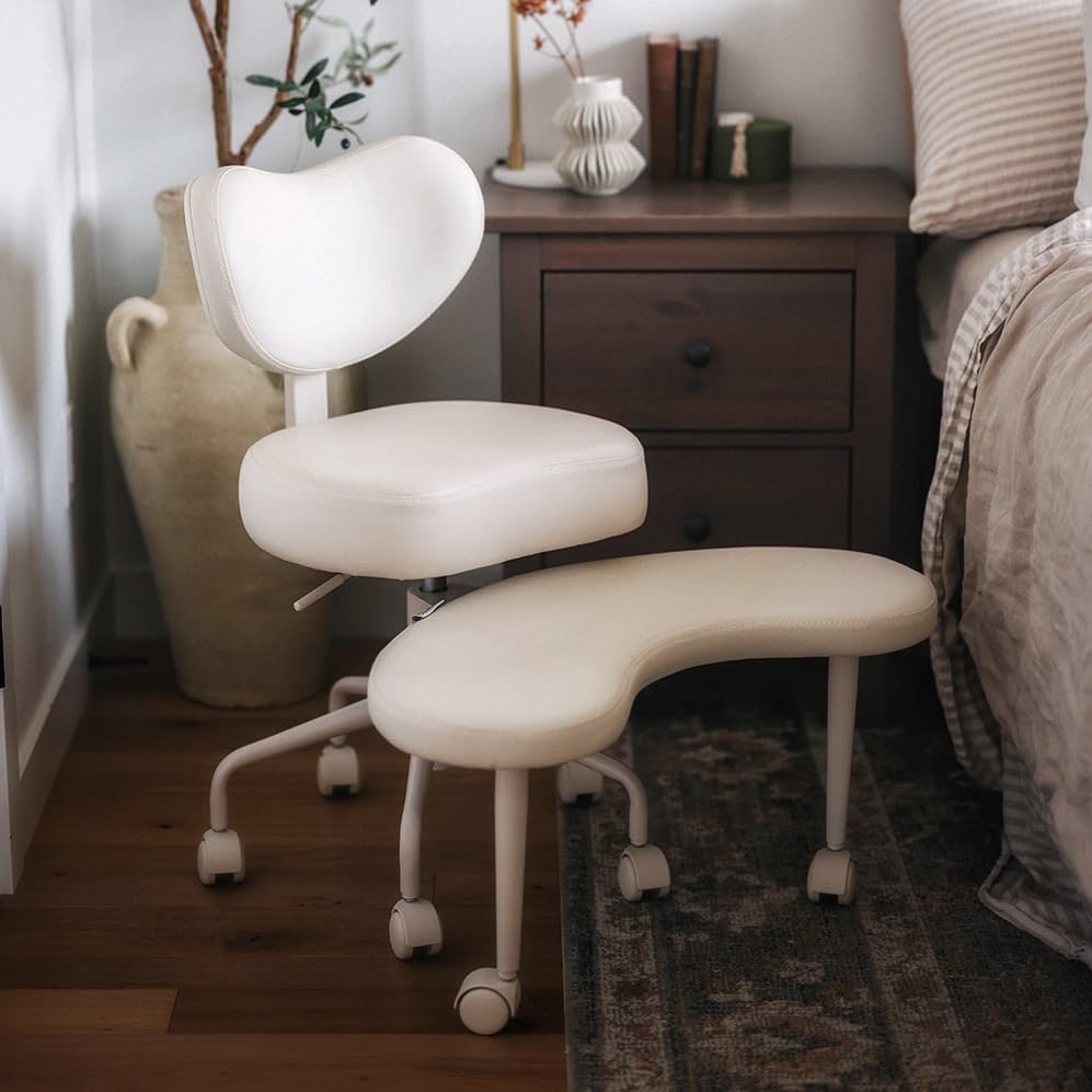 PipersongMeditation Chair PRO - Cross Legged Chair with Wheels, Height Adjustable Backrest, Flexible Design for Fidgety Sitters, Ivory