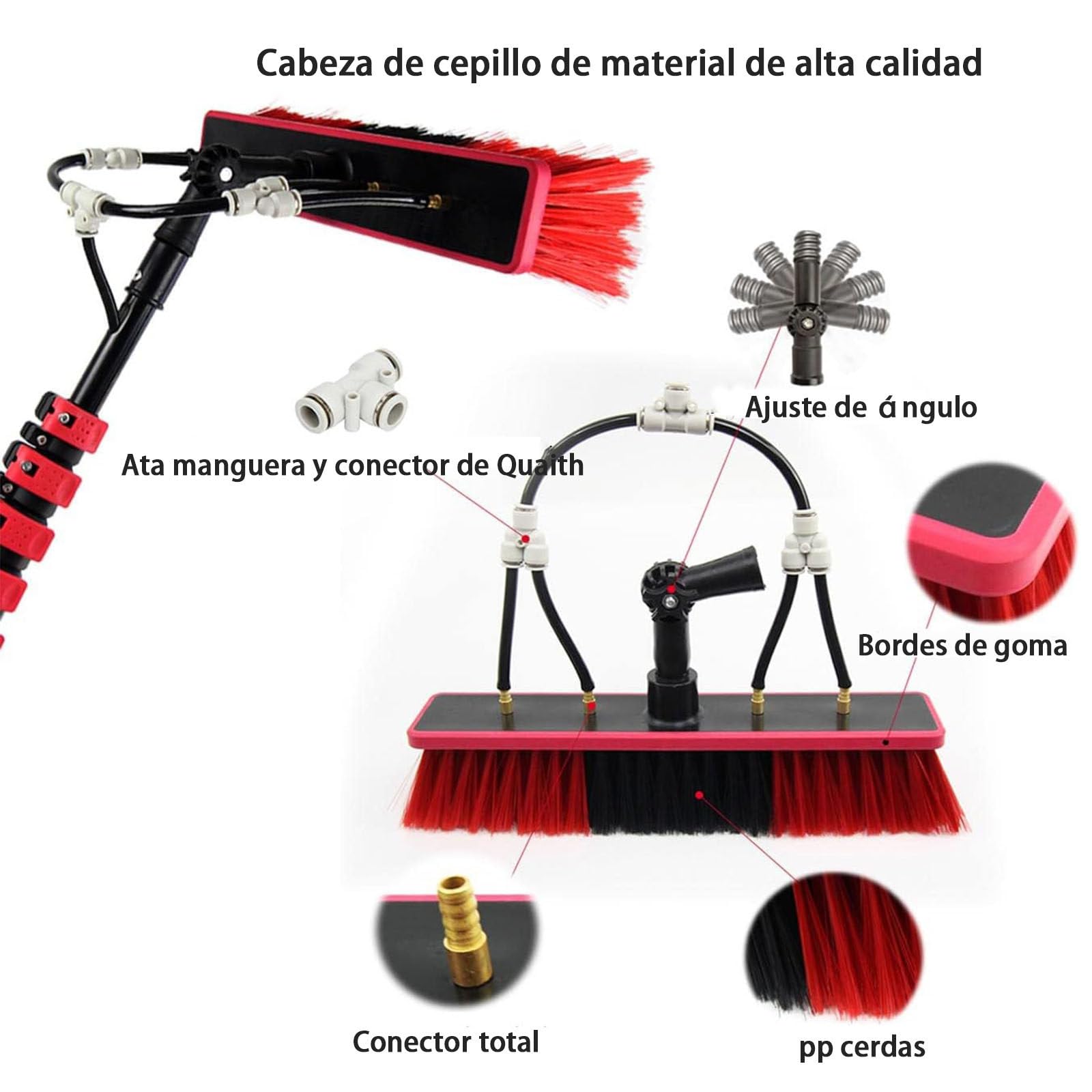 Kit De Poste Alimentado por Agua De 30 Pies, Cepillo De Limpieza De Paneles Solares con Cabezal Ajustable, Equipo De Lavado De Ventanas con Mango Largo De Extensión(35cmbrushhead,3.6m)