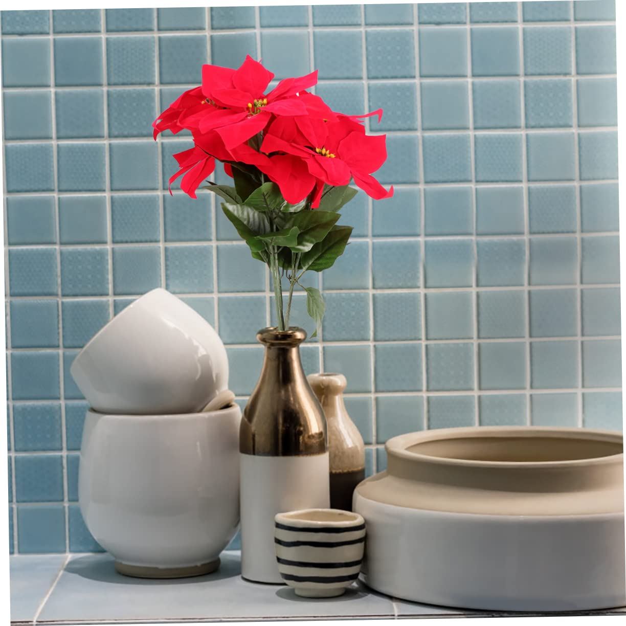 Amosfun 2 Piezas Ramo Artificial de Flor de Roja para Decoración Navideña Flores para Fiestas y Arreglos de Navidad