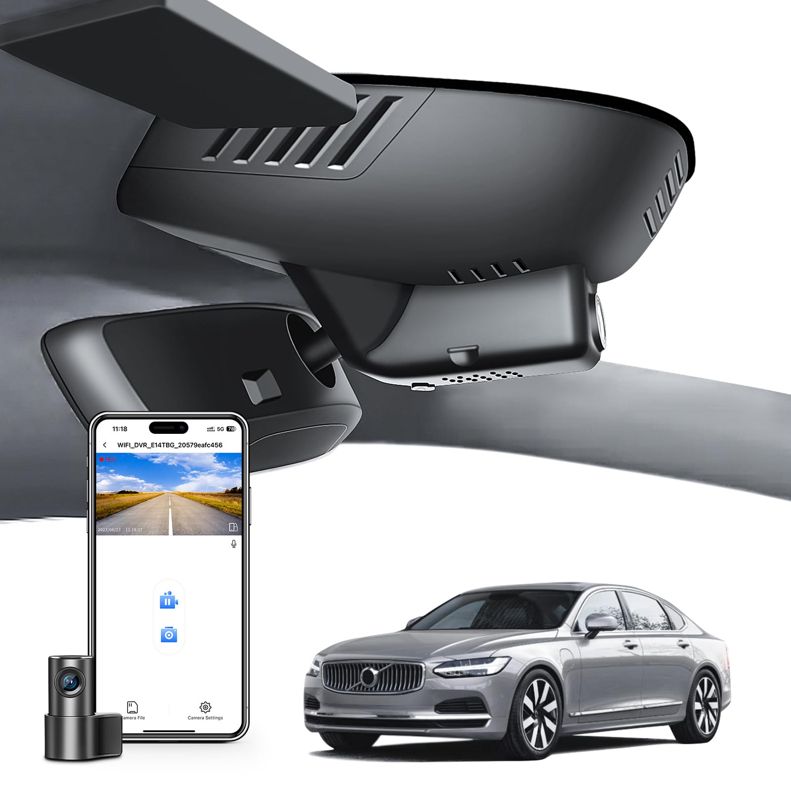 MANGOAL 4K+1080P Kamera samochodowa Przodu i Tyłu, Wygląd OEM Dash Cam, Dotyczy do Volvo S90 i V90 Cross Country 2022 2023 2024 (Model B), Nagrywanie w pętli, Czujnik G, WiFi & App, Karta 128 GB