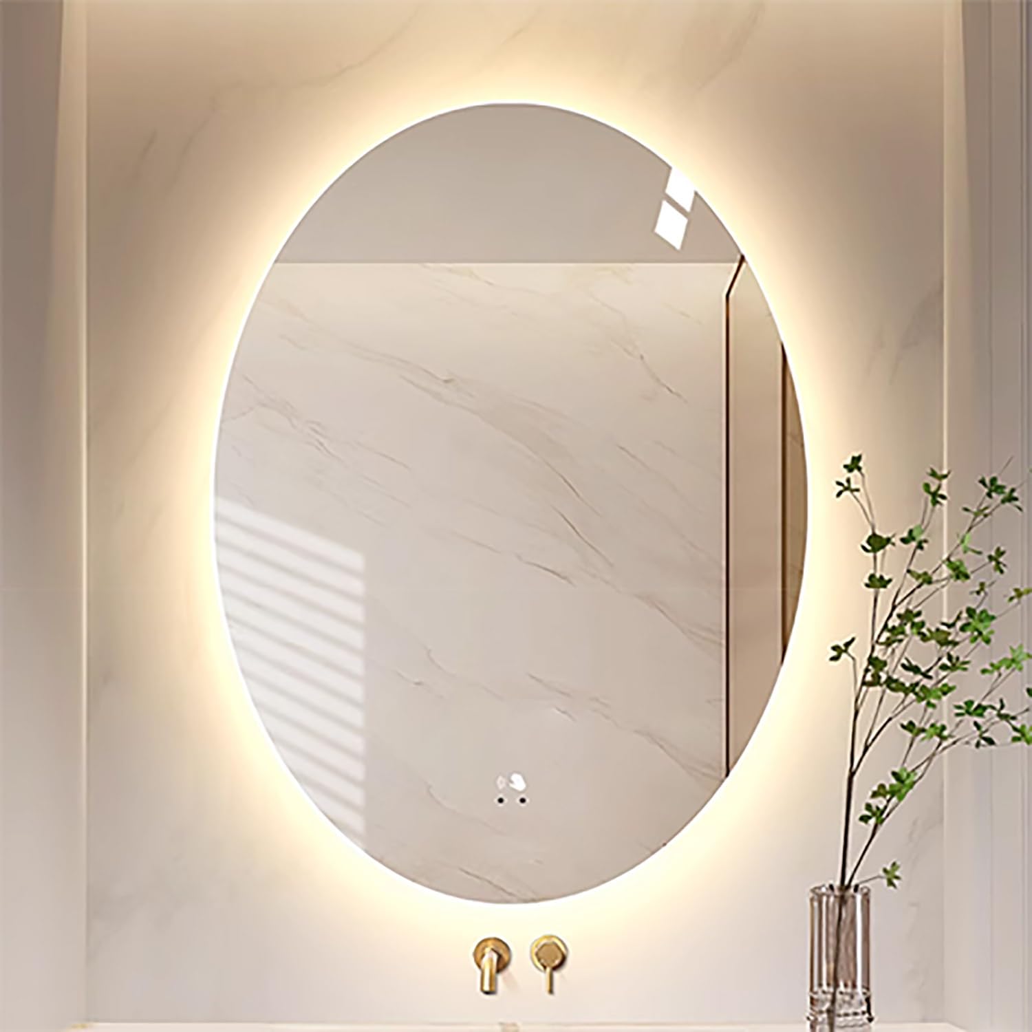SXFSDOU LED Backlit Oval Bathroom Mirror 70x90cm AntiFog Adjustable 3000K/4000K/6000K Frameless Decorative Wall with 3 Color Lights (60x80cm)