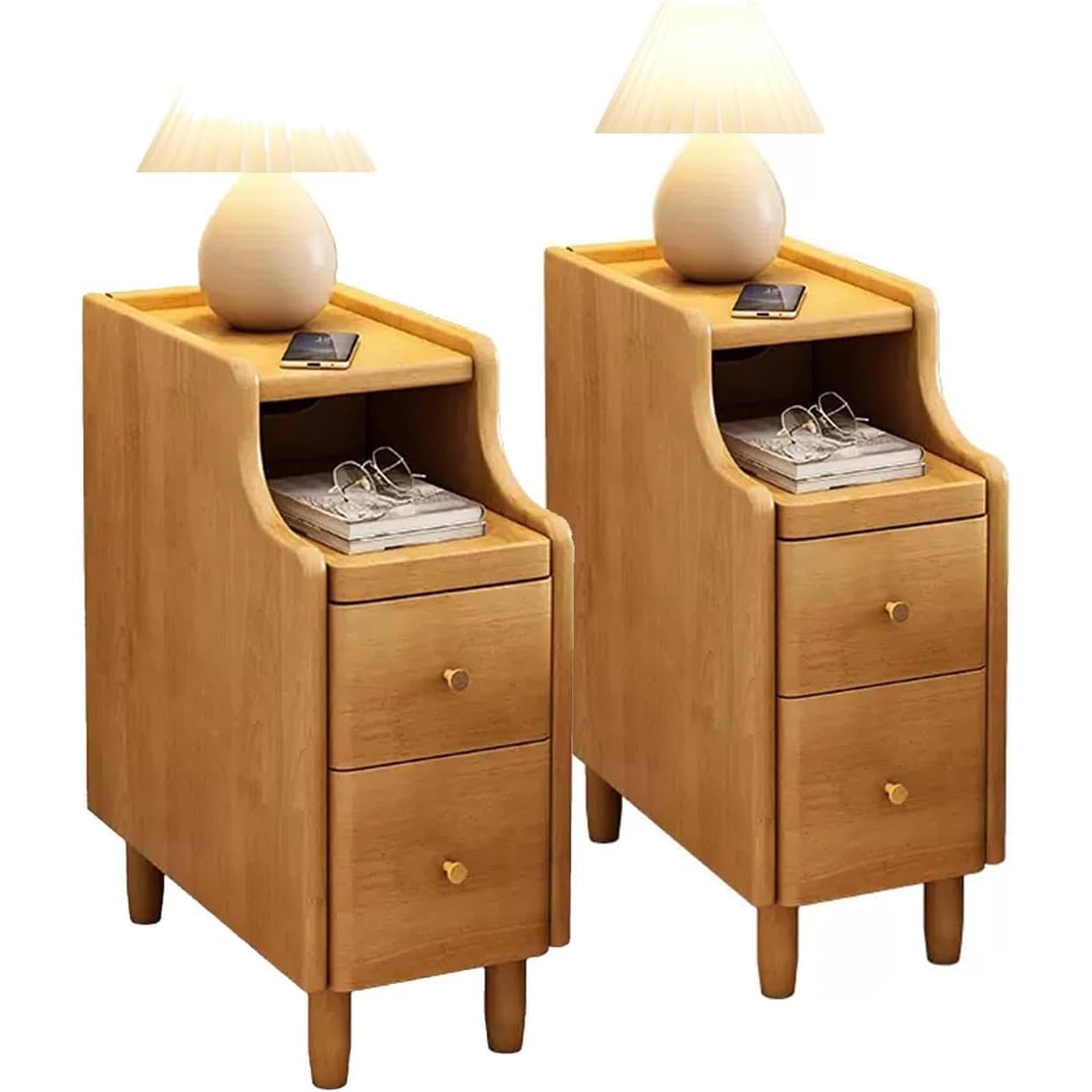 DLLDQBD Bedside Chest Narrow Nightstand Tall Narrow Bedside Table With Drawers Tall Bedside Cabinet Set Bedroom Side Table End Tables(Size:25x40x50cm(10x16x20inch),Color:Natural+Natural)