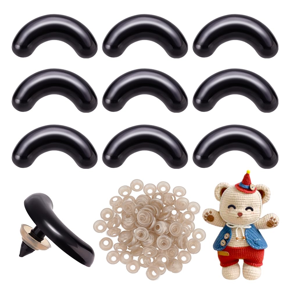 AHANDMAKER 100 Pcs Arc Shape Safety Eyes, 20x40mm Resin Craft Safety Eyes Eyebrows with Washers, Black Safty Eyes for Puppet, Plush Animal and Teddy Bear Crochet Crafts