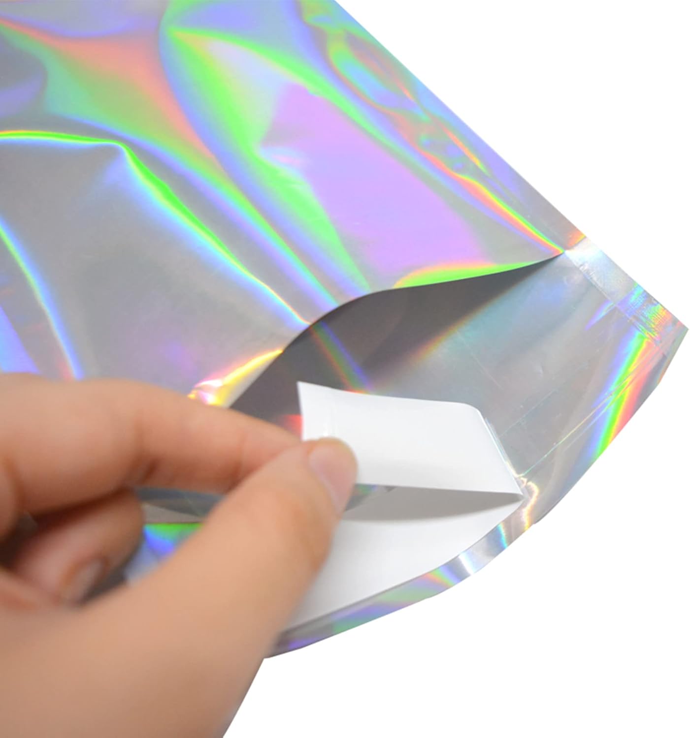 PABCK 100 Pack 6.49x9.06+1.57 inch Holographic Metallic Poly Mailers Self Sealing Packaging Aluminum Foil Glitter Bags Shipping Envelopes Mailing Storage Pouches for Shipping Packaging