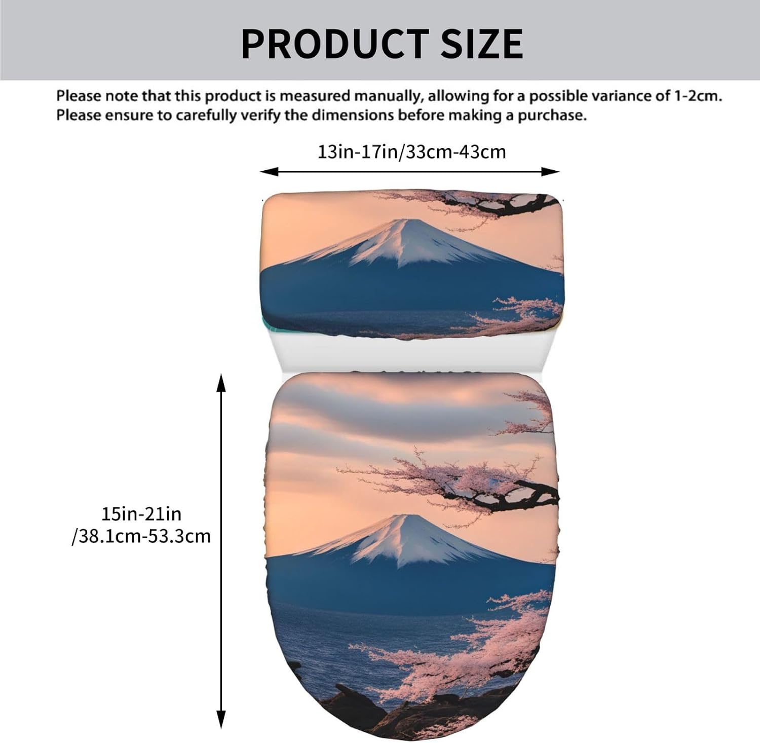 Japan Mount Fuji Landscape Print Toilet Lid Cover Set of 2 Reusable Bathroom Toilet Seat and Tank Lid Protector Cover image 2