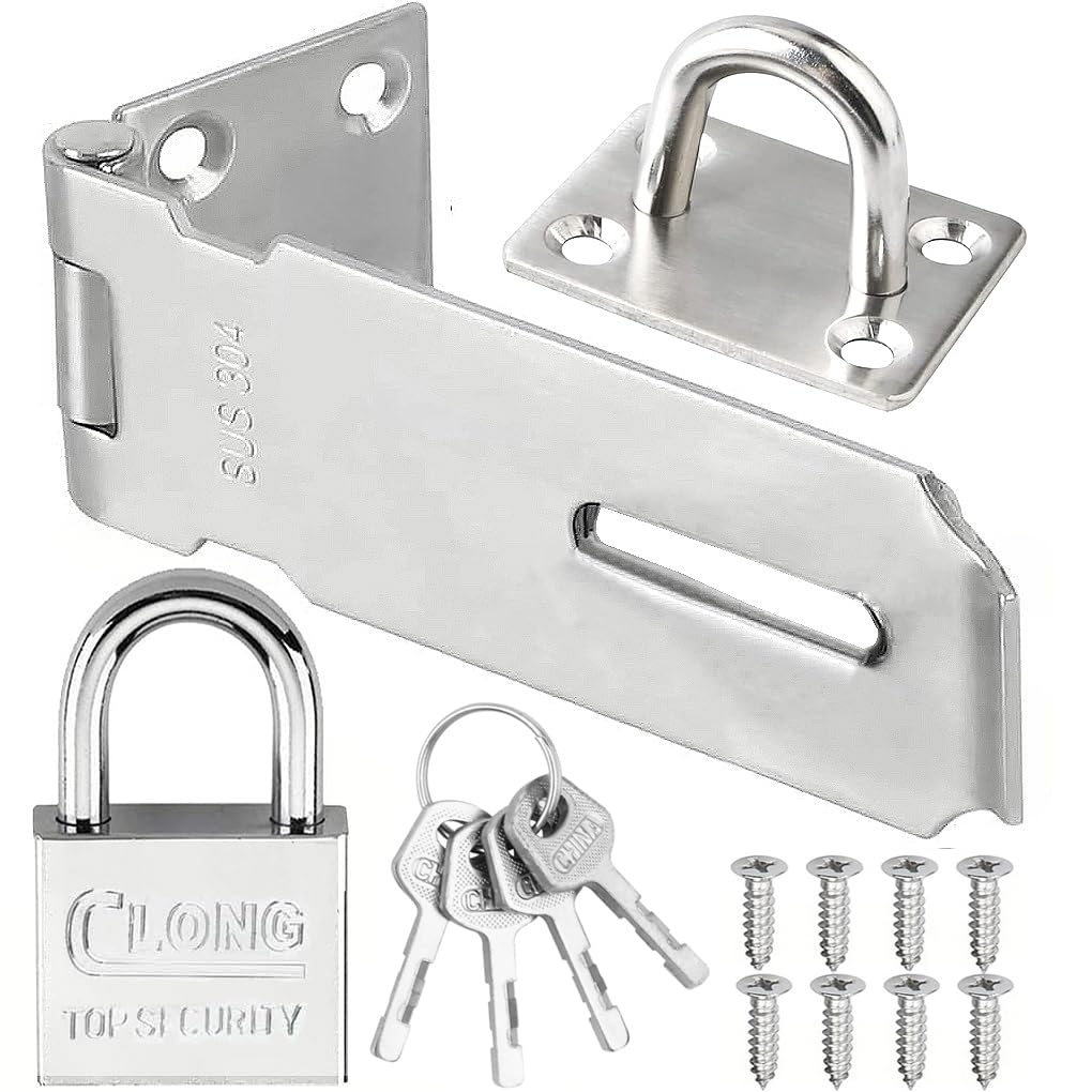 Serrature per porte in acciaio inox da 7,6 cm con lucchetto, chiusura di sicurezza Packlock Hasp, serratura extra spessa, chiusura per cancello, capannone, per camera da letto, garage,