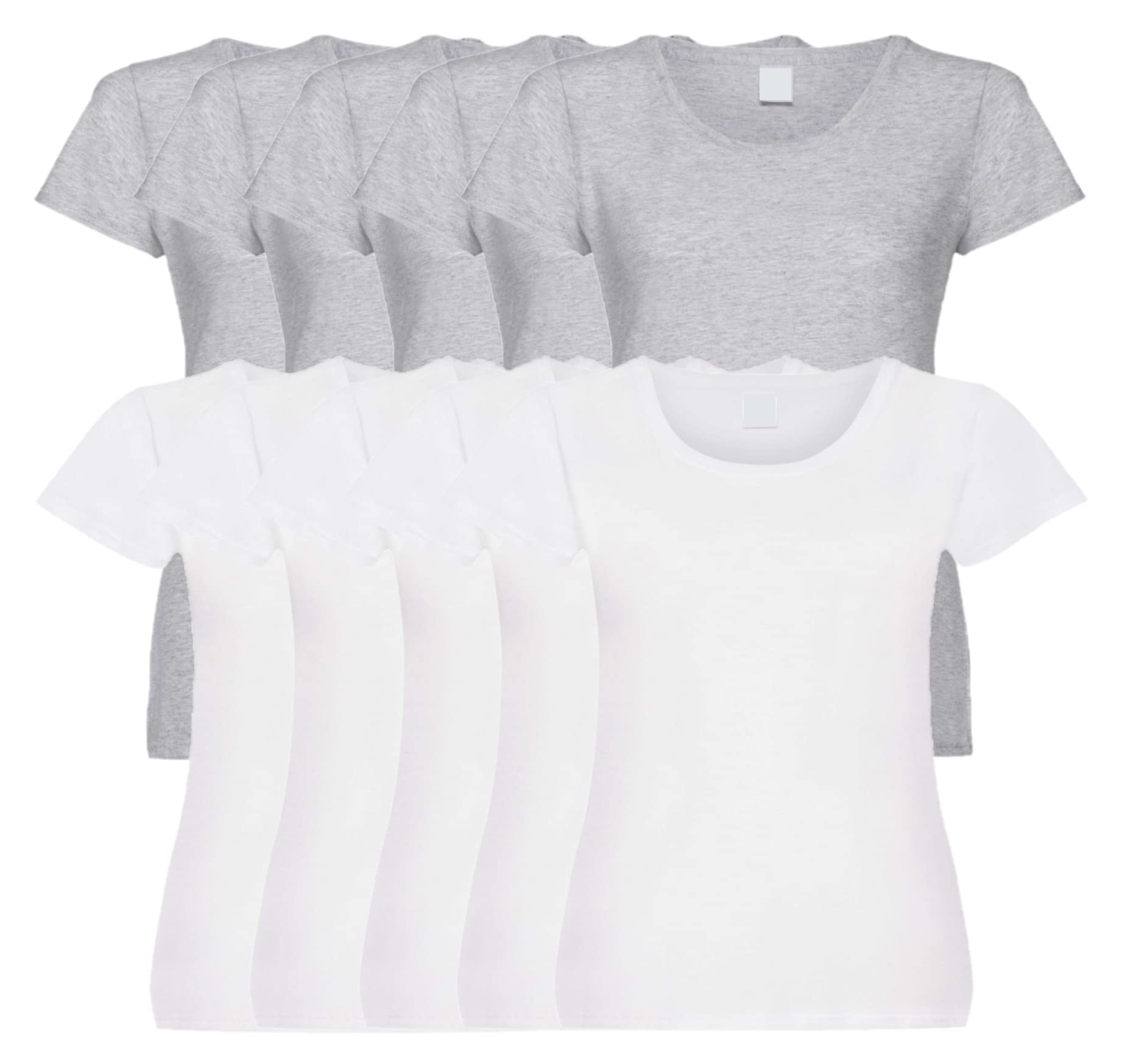 COOZO Ladies Original Pack of 10 Short Sleeve T-Shirts - Heather Grey/White - XS