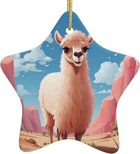 Christmas Tree Camel Ceramic Hanging Star Shape Ornaments with Gold Ribbon Personalized Christmas Ornaments for Xmas Tree Holiday Home Wall Window