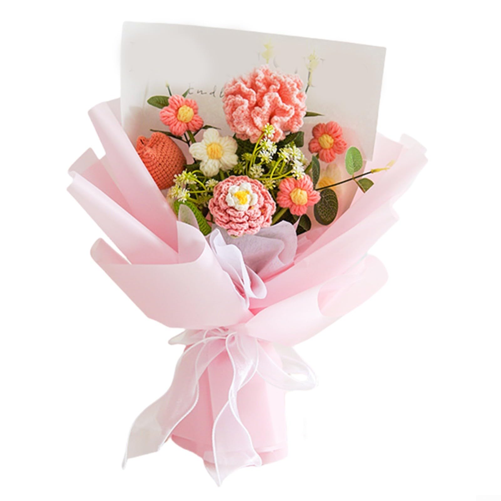 ASMJHQCLW Hand Woven Artificial Flowers, Hand Crocheted Yarn Rose Bouquet Anniversary Graduation Mother's Day Home Decor