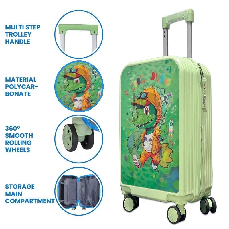 Image of Handcuffs Kids Carry On Luggage Hardside Rolling Suitcase 20 Inches Travel Trolley Bag (Green)