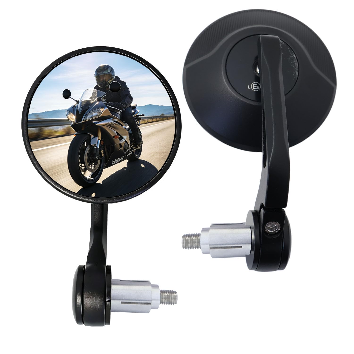 Rétroviseurs d’extrémité de Guidon Moto Homologués E, Rotatifs à 360°, Rétroviseurs de Guidon Ronds 7/8" 22mm pour Moped, Quad, Scooter, ATV