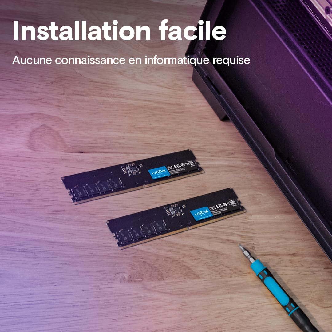 Crucial RAM DDR5 16Go 5600MHz, PC Mémoire (ou 5200MHz / 4800MHz) CL46 - CT16G56C46U5