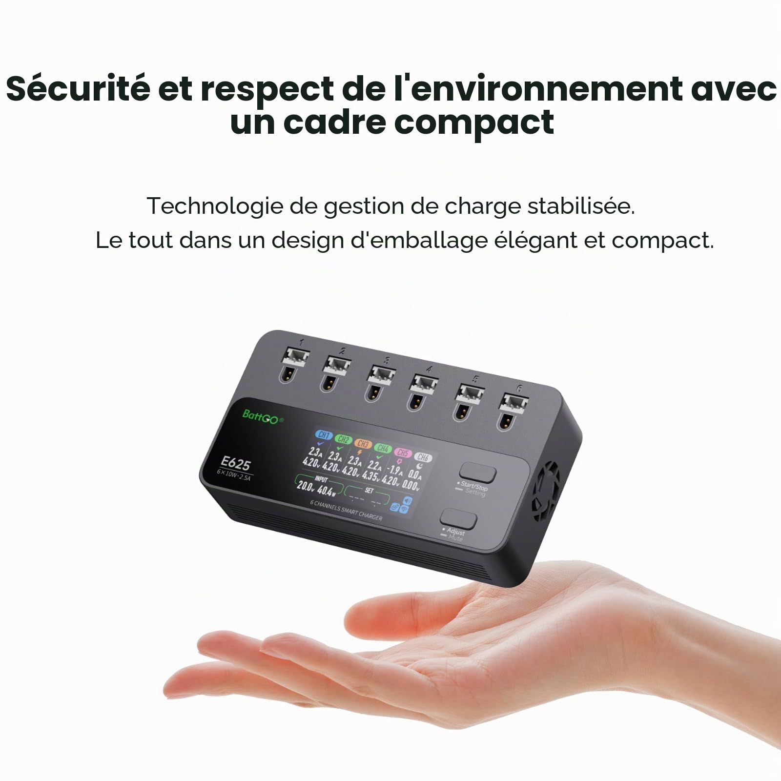 ISDT E625 Chargeur de batterie Lipo 6 canaux DC USB C Smart Chargeur pour batteries RC, chargeur d'équilibre pour batteries LiPo/LiHV