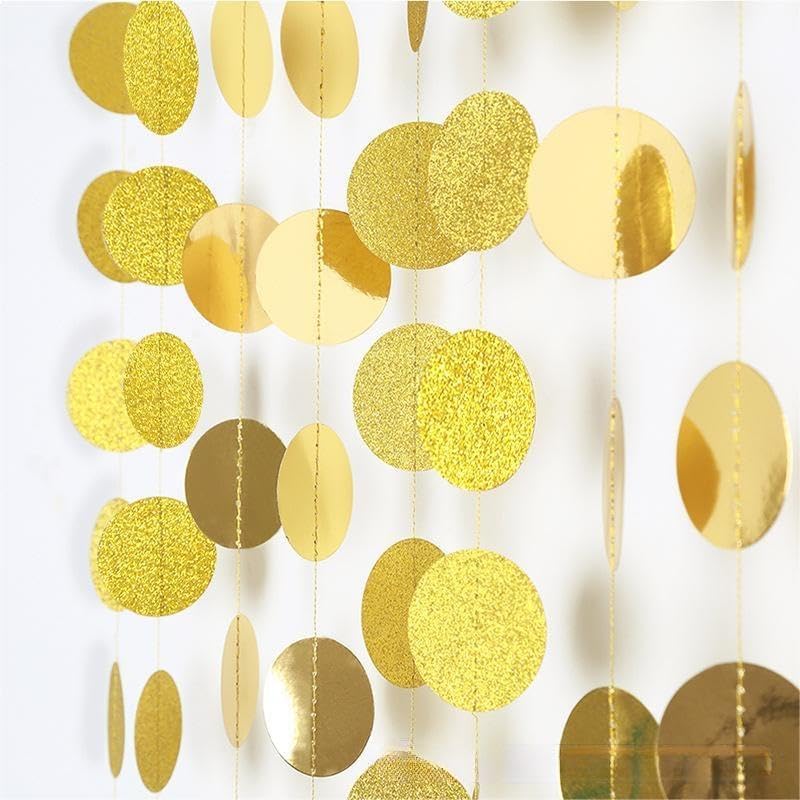 Miniatura 6 de JEYE Guirnalda de círculos dorados con purpurina para fiesta, lunares de papel, banderines, decoración de fondo para cumpleaños, boda, aniversario,